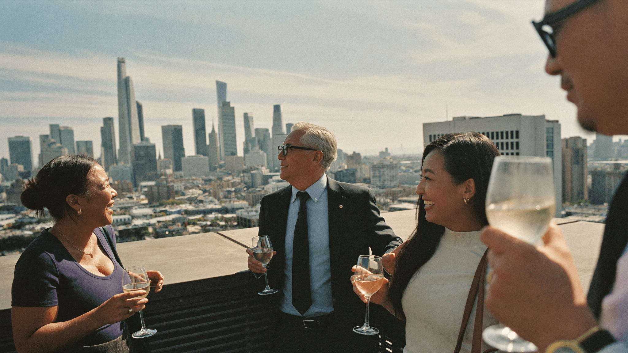 Members above the Seattle skyline